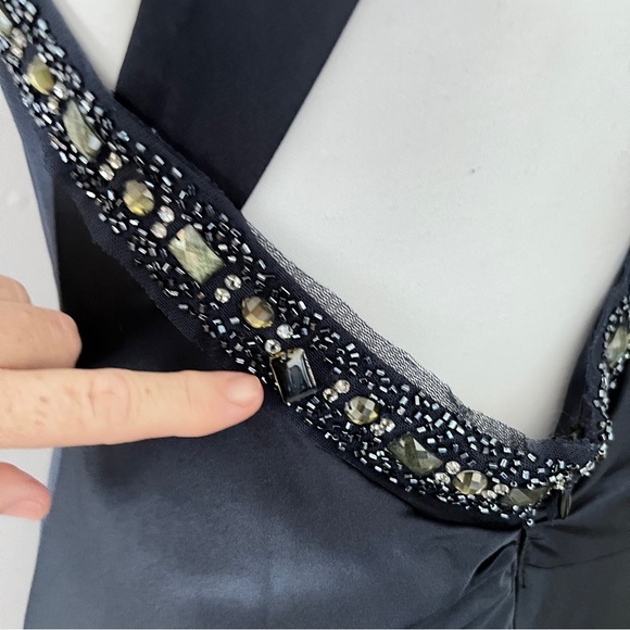 BCBG Deep Blue Draped Beaded A-line Formal Gown size 6 - Picture 11 of 16